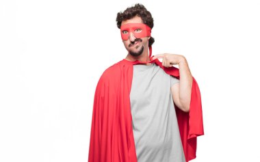 Genç süper kahraman büyük baskı altında hissediyor bir endişeli, gergin ve sinirli hareketi ile sakallı.