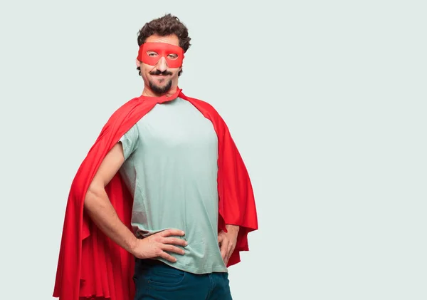 Verrückter Mann Als Superheld Mit Stolzem Zufriedenem Und Glücklichem Blick — Stockfoto