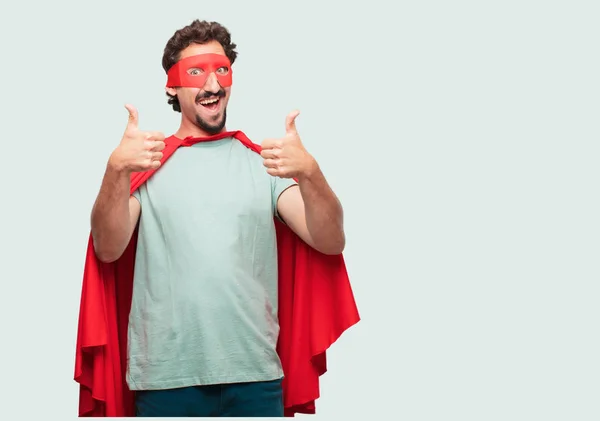 Crazy Man Super Hero Satisfied Proud Happy Look Thumbs Signaling — Stock Photo, Image