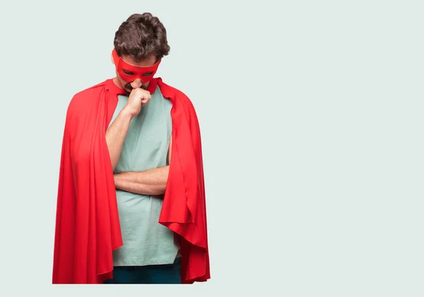 Crazy Man Super Hero Confused Thoughtful Look Looking Sideways Thinking — Stock Photo, Image