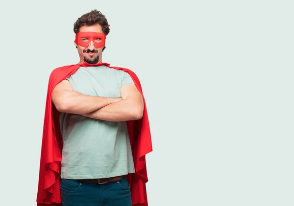 Crazy Man Super Hero Proud Happy Confident Expression Accepting Challenge — Stock Photo, Image
