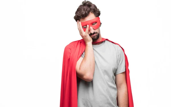 Young Bearded Super Hero Looking Unenthusiastic Bored Listening Something Dull — Stock Photo, Image