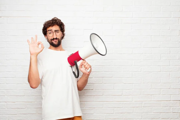 Unga Dumma Manen Att Göra Okej Eller Okej Gest Gillande — Stockfoto