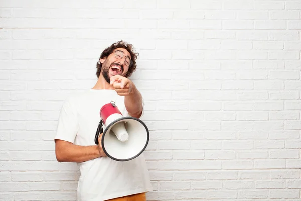 Young Dumb Man Laughing Hard Something Hilarious Pointing You While — Stock Photo, Image