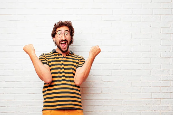 Jovem Burro Gesturing Vitória Com Olhar Feliz Orgulhoso Satisfeito Rosto — Fotografia de Stock