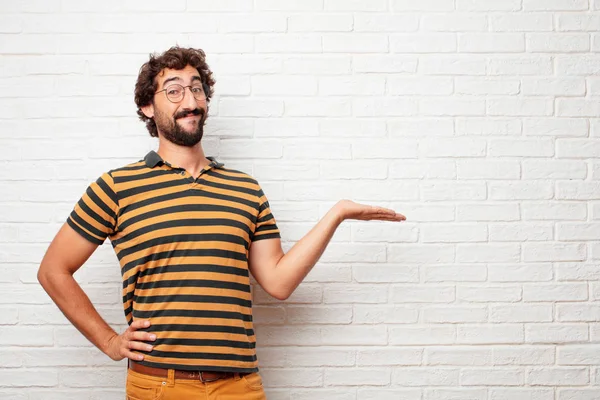 Young Dumb Man Smiling Satisfied Expression Showing Object Concept One — Stock Photo, Image