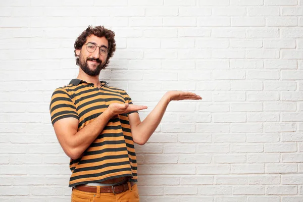 Young Dumb Man Smiling Satisfied Expression Showing Object Concept Both — Stock Photo, Image