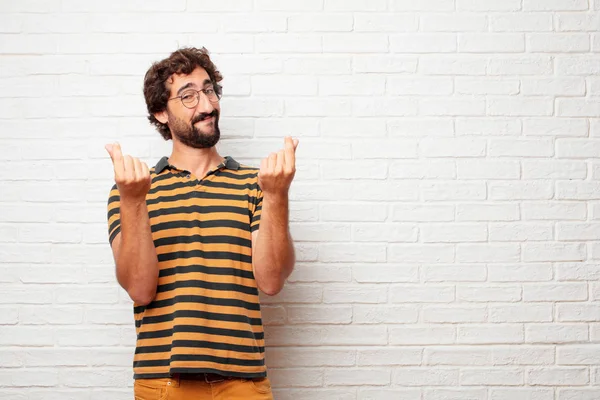 Joven Mudo Que Parece Feliz Orgulloso Satisfecho Gesticulando Efectivo Dinero —  Fotos de Stock