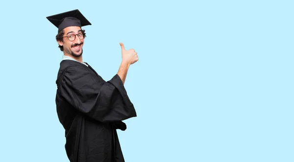 Young Graduated Man Satisfied Proud Happy Look Thumbs Signaling Both — стоковое фото