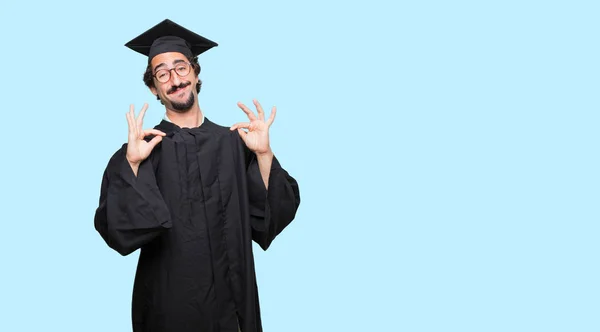 Young Graduated Man Proud Happy Confident Expression Smiling Sure Success — Stock Photo, Image