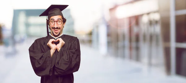 Young Graduated Man Standing Sideways Smiling Looking Happy Love Making — Stock Photo, Image