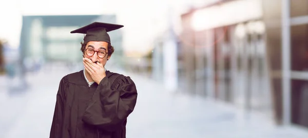 Young Graduated Man Laughing Out Loud Head Tilted Backwards Happy — Stock Photo, Image