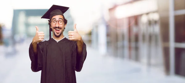 Young Graduated Man Satisfied Proud Happy Look Thumbs Signaling One — Stock Photo, Image