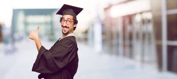 Young Graduated Man Satisfied Proud Happy Look Thumbs Signaling Both — Stock Photo, Image