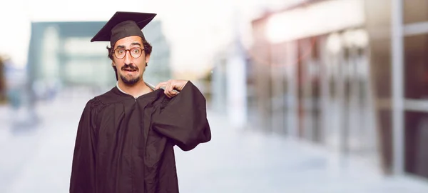 Young Graduated Man Smiling Looking Upwards Sky Spot Publicist May — Stock Photo, Image