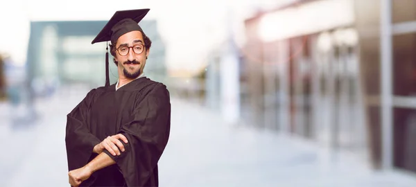 Young Graduated Man Proud Happy Confident Expression Accepting Challenge While — Stock Photo, Image