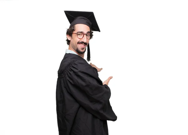 Diplomás Szakállas Férfi Mosolygó Elégedett Boldog Büszke Megjelenésű Barátságos Gesztus — Stock Fotó