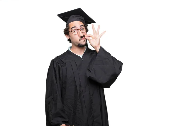 Afgestudeerde Bebaarde Man Zoek Boos Ongelukkig Gefrustreerd Woedend Gebaren Boos — Stockfoto