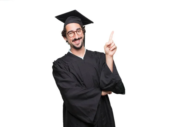 Graduado Barbudo Hombre Sonriendo Mirando Satisfecho Feliz Contando Número Dos —  Fotos de Stock