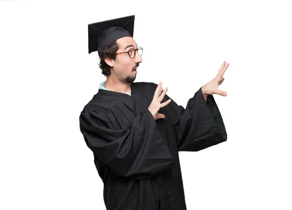 Diplomás Szakállas Férfi Egy Furcsa Zavaros Megjelenés Kételkedve Között Különböző — Stock Fotó