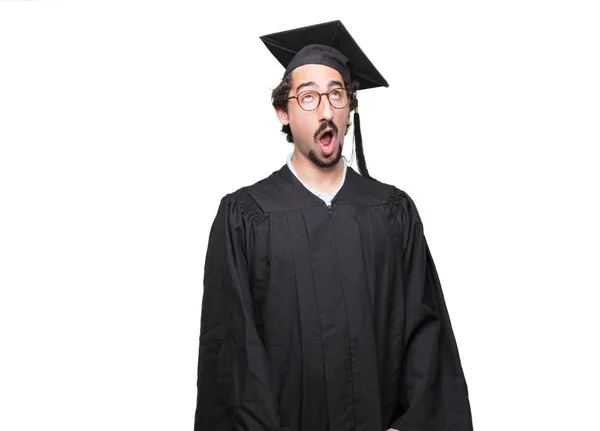 Diplomás Szakállas Férfi Keres Unenthusiastic Unatkozni Hallgat Valami Unalmas Unalmas — Stock Fotó