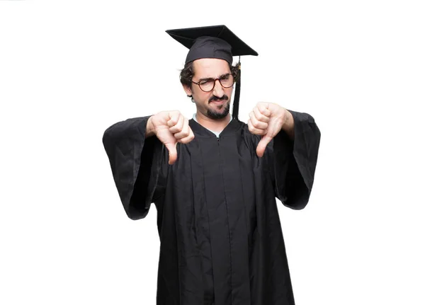 Graduado Barbudo Homem Com Uma Pose Irritado Agressivo Ameaçador Pronto — Fotografia de Stock