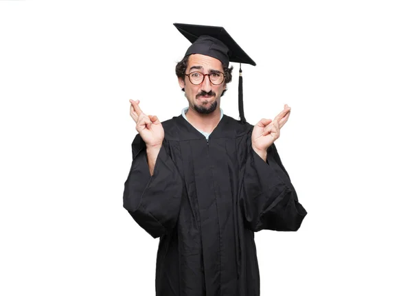 Graduate Bearded Man Making Sincere Honorable Promise Oath Solemnly Swearing — Stock Photo, Image