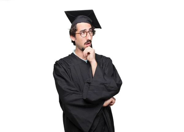 Pós Graduação Barbudo Homem Com Dissidente Sério Expressão Severa Com — Fotografia de Stock