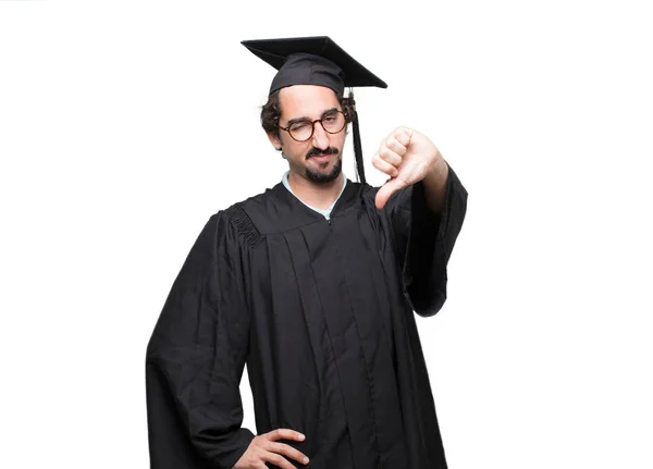 Homme Barbu Diplômé Avec Une Expression Dissidente Sérieuse Sévère Avec — Photo