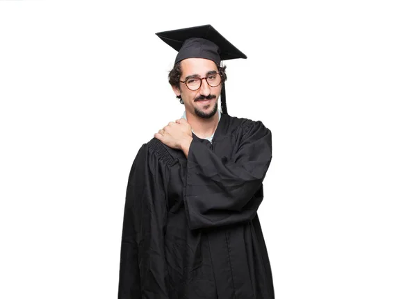 Laureato Uomo Barbuto Con Uno Sguardo Orgoglioso Fiducioso Felice Sorridente — Foto Stock