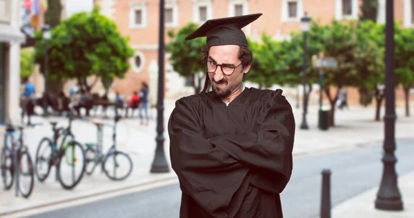 Graduate Bearded Man Looking Angry Unhappy Frustrated Gesturing Furiously Energically — Stock Photo, Image