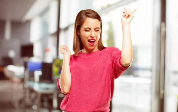 Young Woman Full Body Gesturing Victory Happy Proud Satisfied Look — Stock Photo, Image