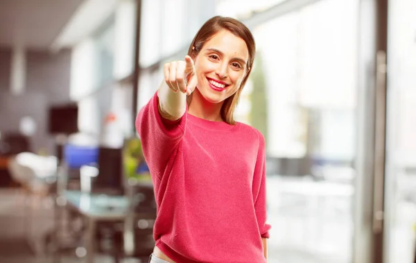 Young Woman Full Body Smiling Happily Pointing Forward Choosing You — Stock Photo, Image