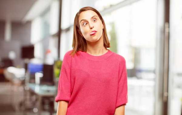 Young Woman Full Body Joking Sticking Tongue Out Funny Silly — Stock Photo, Image
