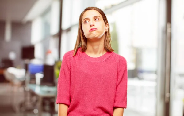 Young Woman Full Body Looking Unenthusiastic Bored Listening Something Dull — Stock Photo, Image