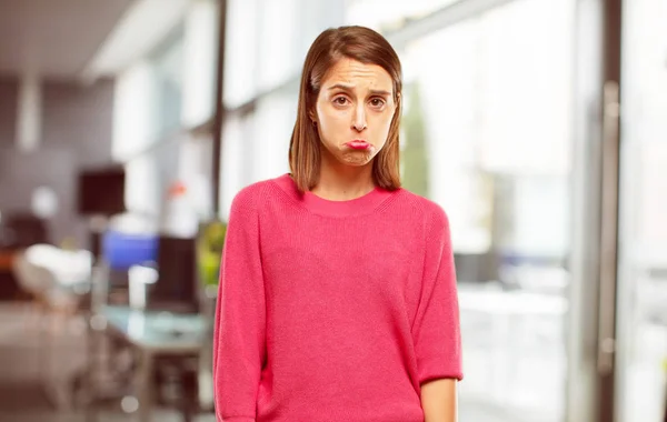 Young Woman Full Body Sad Look Disappointment Defeat Looking Depressed — Stock Photo, Image