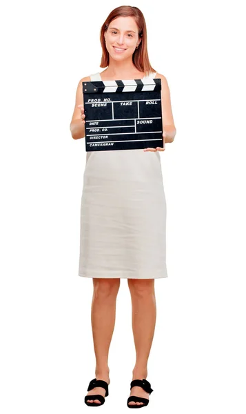 Joven Bonita Mujer Con Cine Clapper —  Fotos de Stock