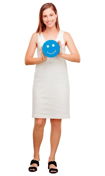 Young Pretty Woman Smiley Emoticon — Stock Photo, Image