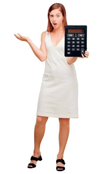 Jovem Mulher Bonita Com Uma Calculadora — Fotografia de Stock