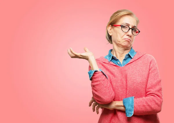 Beautiful Senior Woman Quizzical Confused Look Doubting Different Choices Possibilities — Stock Photo, Image