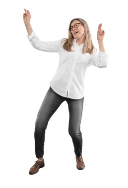 güzel kadın kıdemli el ve etkileyici. tam vücut görünümü