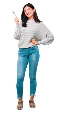 Genç güzel kadın ile bir vintage anahtar