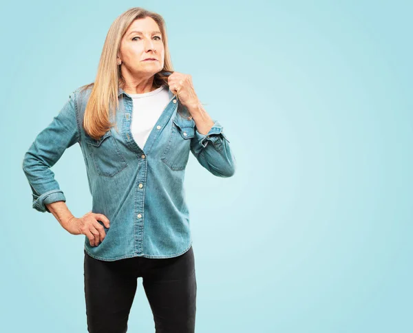 Beautiful Senior Woman Anxious Stressed Nervous Gesture Feeling Great Pressure — Stock Photo, Image