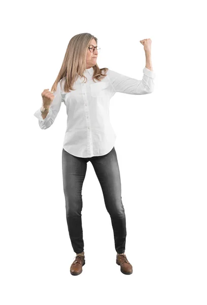 Senior Beautiful Woman Gesturing Expressive Full Body View — Stock Photo, Image