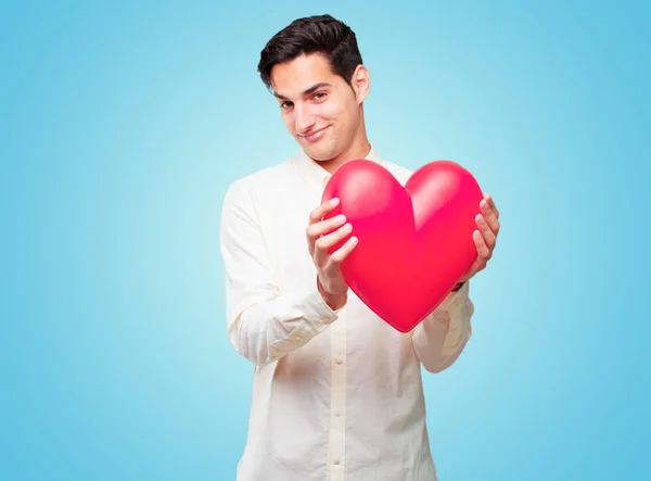 Young Handsome Tanned Man Heart Shape Love Concept — Stock Photo, Image