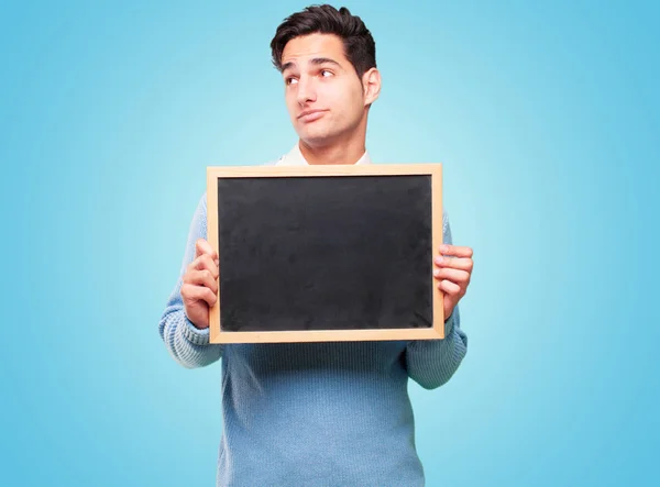 Young Handsome Tanned Man Placard — Stock Photo, Image