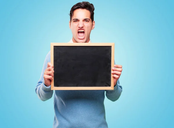 Young Handsome Tanned Man Placard — Stock Photo, Image