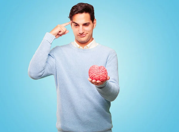 Jeune Homme Bronzé Beau Avec Modèle Cerveau — Photo