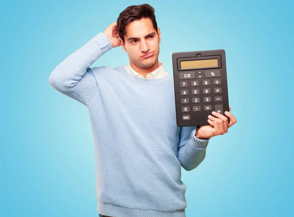 Młodzieniec Opalony Przystojny Kalkulatorem — Zdjęcie stockowe