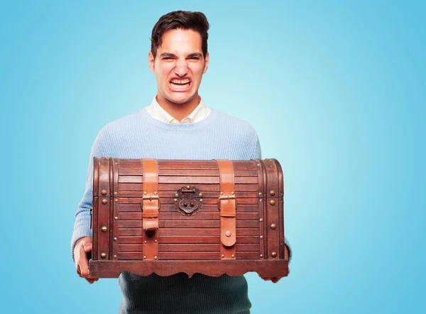 Young Handsome Tanned Man Pirate Chest — Stock Photo, Image